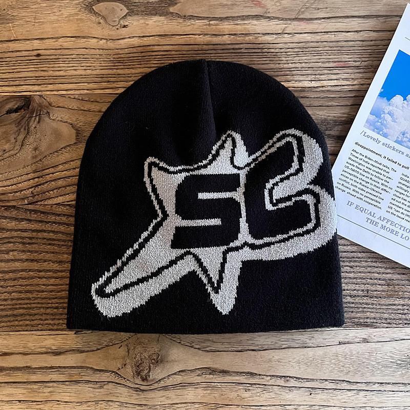 Pattern Sc Alphabet Acrylic Beanie Knit Hat Unisex Warm Hat For Outdoor Use