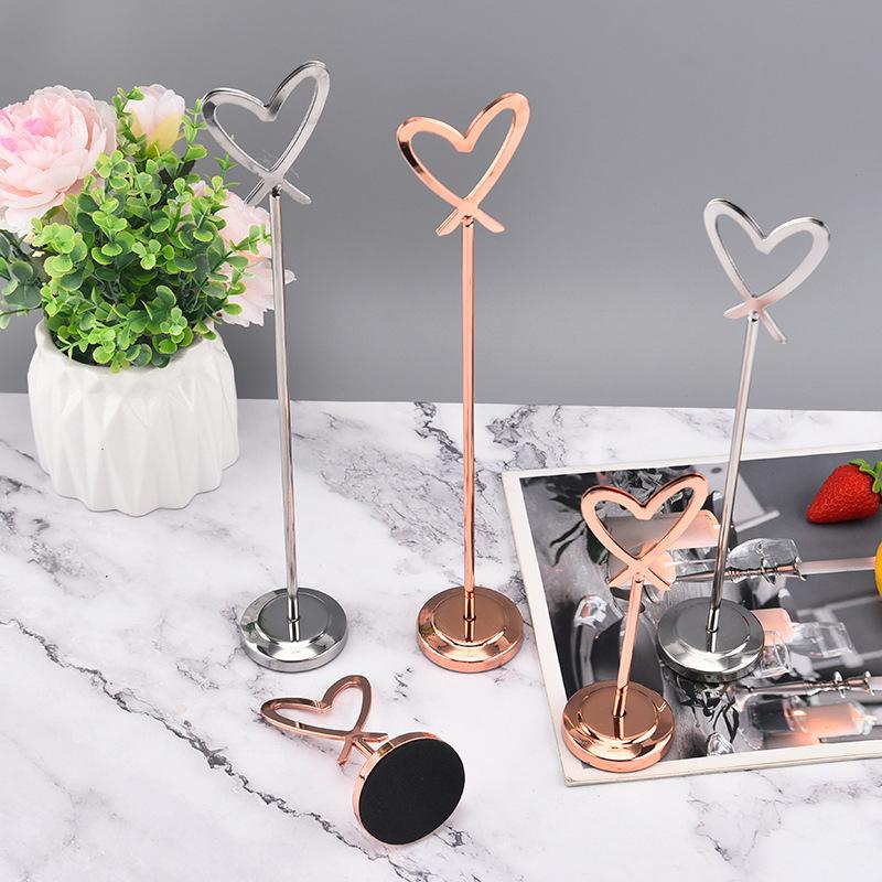 Heart Shape Memo Photo Stand Stainless Steel Card Holder Minimalist Metal Message Board For Home Office Decor With Non-Slip Base