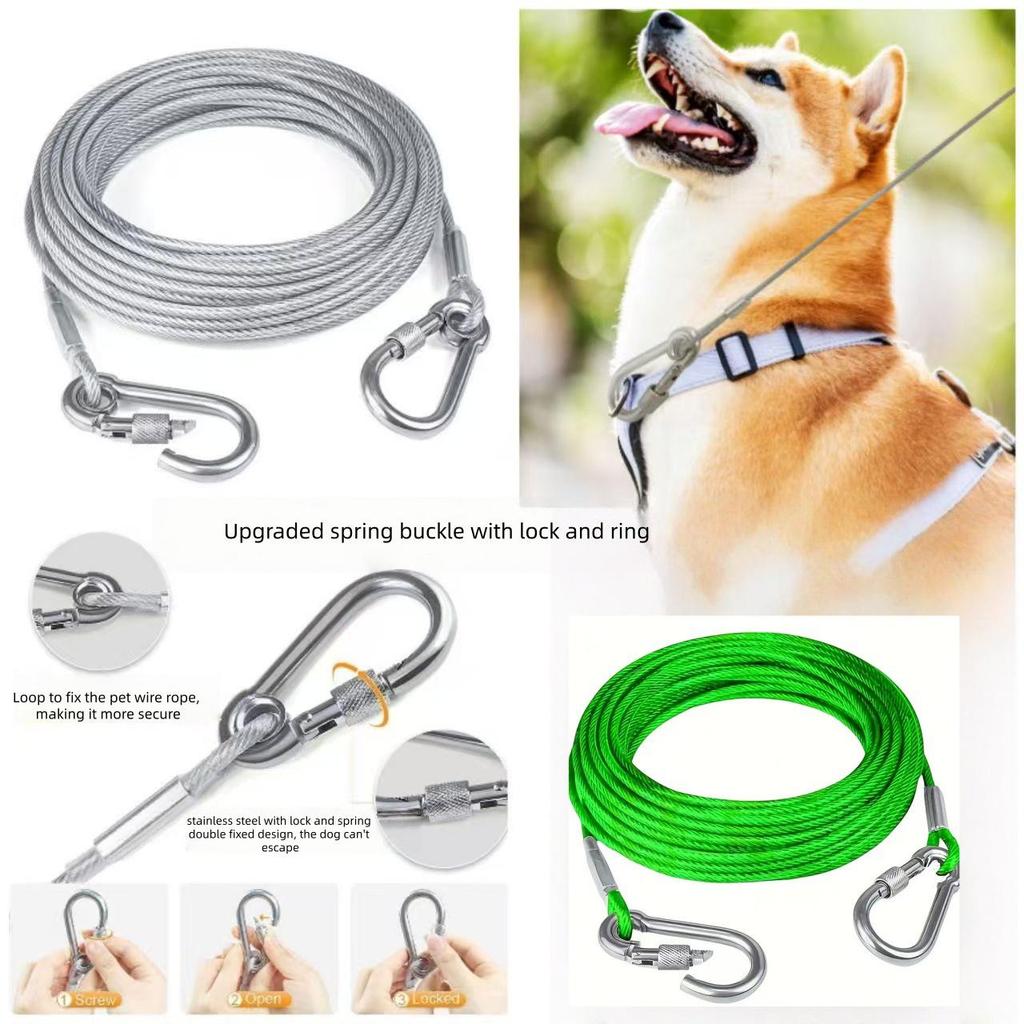 Stainless Steel Wire Rope Dog Leash - Anti-Bite, Durable, Outdoor Tent/Clothesline Use.