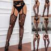 13styles Sexy Black Women Stockings With Belt Set High Fish Net Tights Erotic Lingerie Pantyhose Floral Long Mesh Lace Stocking