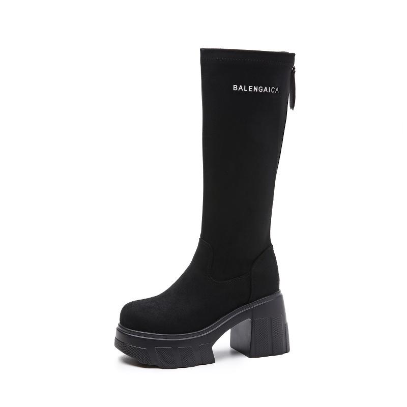 Long Boots Women's 2025 Autumn and Winter New Thick-soled Thick-heeled Knight Boots Korean Version Suede Elastic Thin Boots