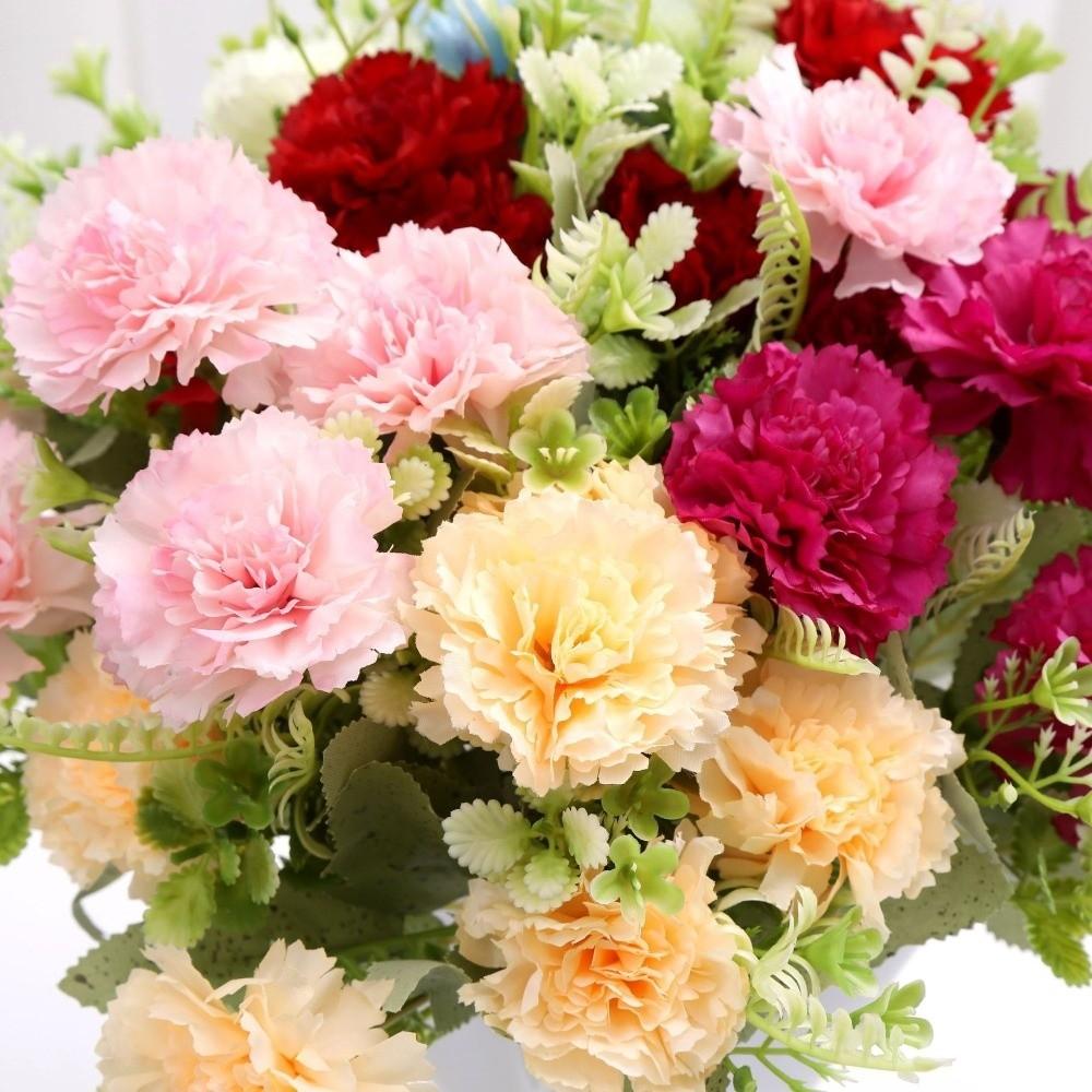 Silk Cloth Artificial Carnation Bouquet 6 Heads Photography Props Simulated Carnation Mother's Day Gifts Wedding Fake Flower