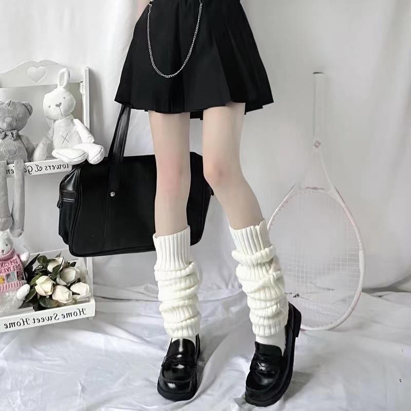 70cm Over Knee Japanese JK Uniform Leg Warmers Korean Lolita Winter Girl Women Knit Boot Socks Pile Up Socks Foot Warming Cover
