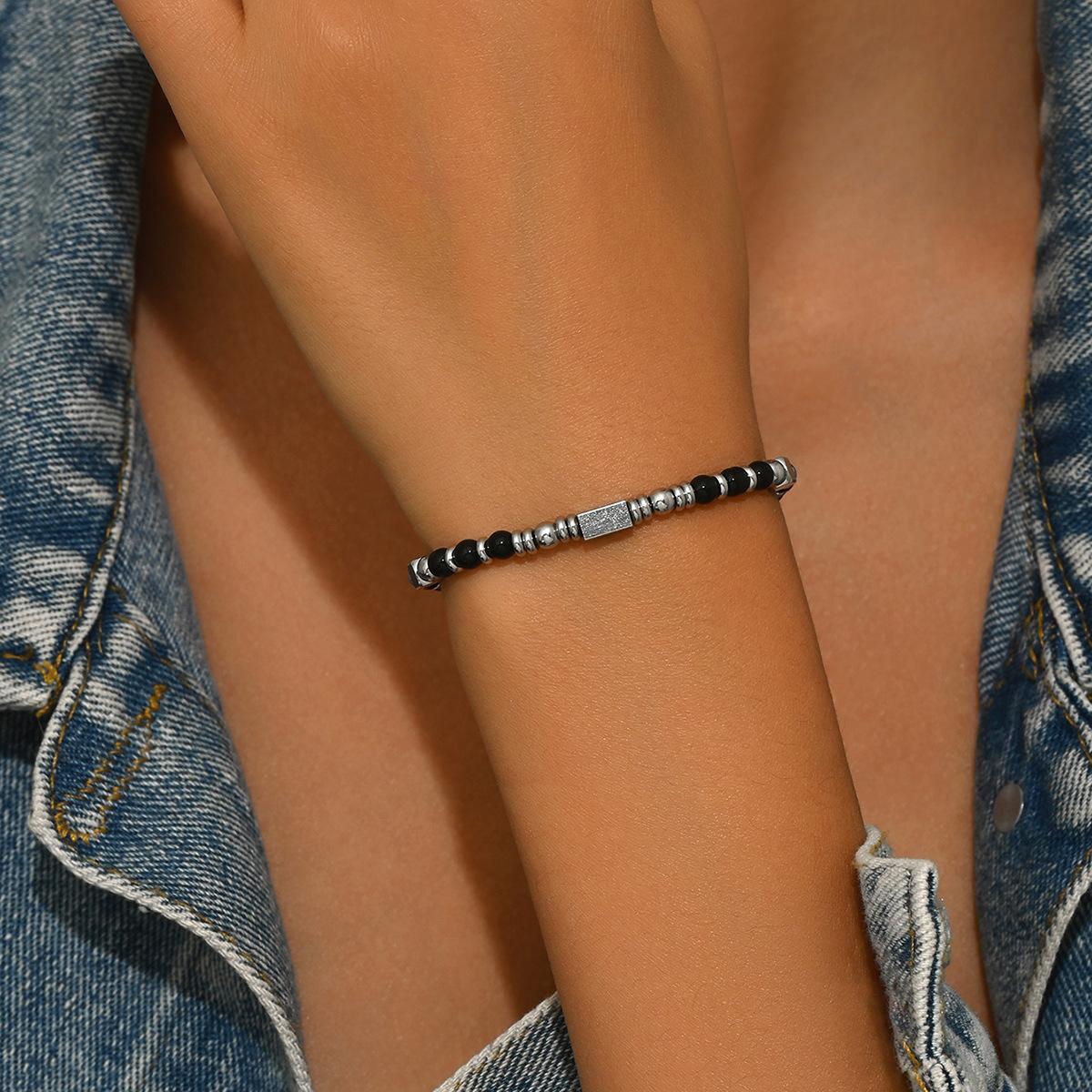 

2025 геометрический винтажный браслет из натурального камня, плетеный дизайн из бусин, парный браслет, универсальный мужской и женский браслет