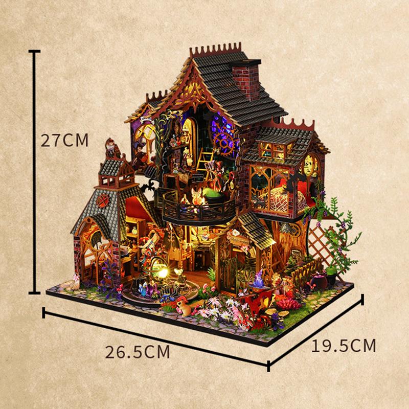 Retro DIY Wooden Magic Forest Spirit Dollhouses Miniature Kits with Furniture LED Light Home Desk Decoration Handmade Gift