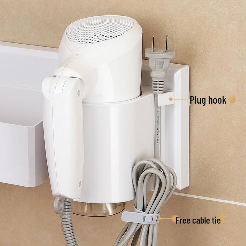 No-Drill Wall-Mounted Hair Dryer Holder with Storage Shelf