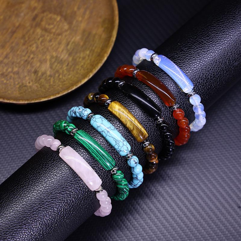 8mm Green Aventurine and Pink Crystal Handmade Bead Bracelet with Curved Tube Design