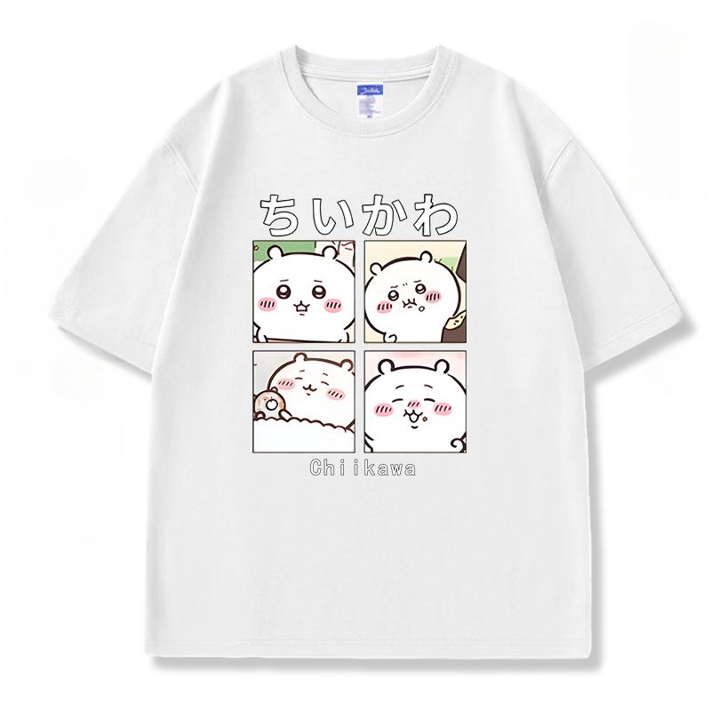 Chiikawa rolig söt fyrfaldig mönster T-shirt sommar vardaglig trend 100% bomulls T-shirt mode bekväm lös herr T-shirt