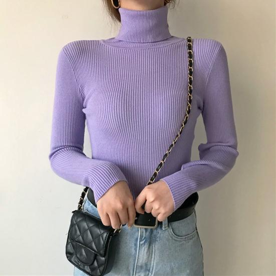 Women Knitting Tops Turtleneck Long Sleeve Solid Color Bottom Sweater Slim Fit Knitting Pullover Tops Autumn Winter Wear