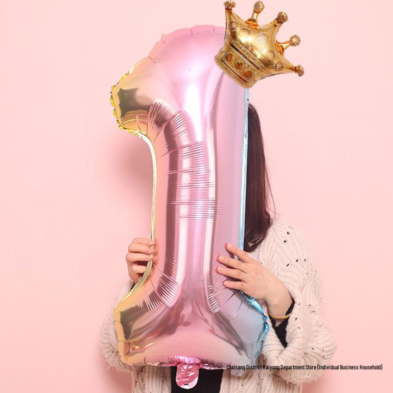 Gradient Rainbow Balloon with Crown for Girl's First Birthday Party Background Decoration