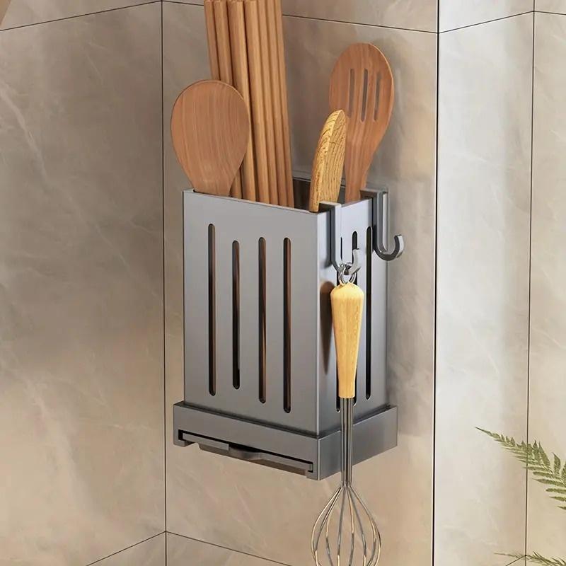 1-Piece Kitchen Utensil Rack-Multifunctional Draining Chopstick Plastic Holder Wall-Mounted Or Freestanding No Drilling Wall Box