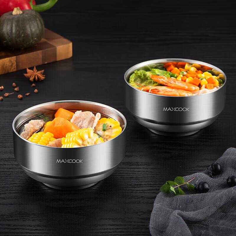 MAXCOOK 13CM 304 Stainless Steel Insulated Soup Bowl Set (2-Pack)