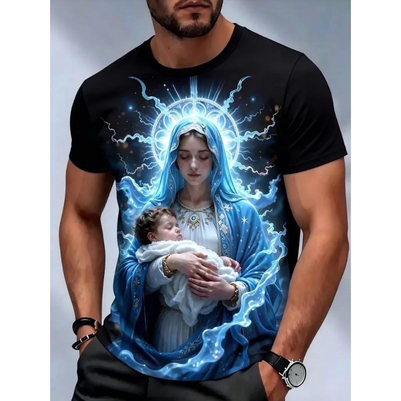 Summer Men's 3D Jesus Print Crew Neck T-Shirt