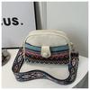 Ethnic Style Fashion Shoulder Bag 2024 Spring New Simple Large Retro Single Shoulder Slant Small Square Bag Blue