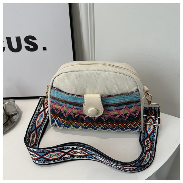 Ethnic Style Fashion Shoulder Bag 2024 Spring New Simple Large Retro Single Shoulder Slant Small Square Bag Blue