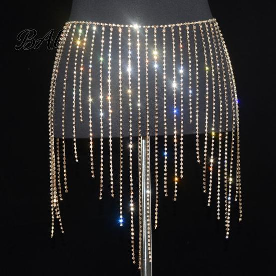 Adjustable Waist Chain for Parties Rhinestone Tassel Women, Sparkly Sexy Belly Dance Body Skirt-Style Hip Accessory, Elastic Belt Stage Performance