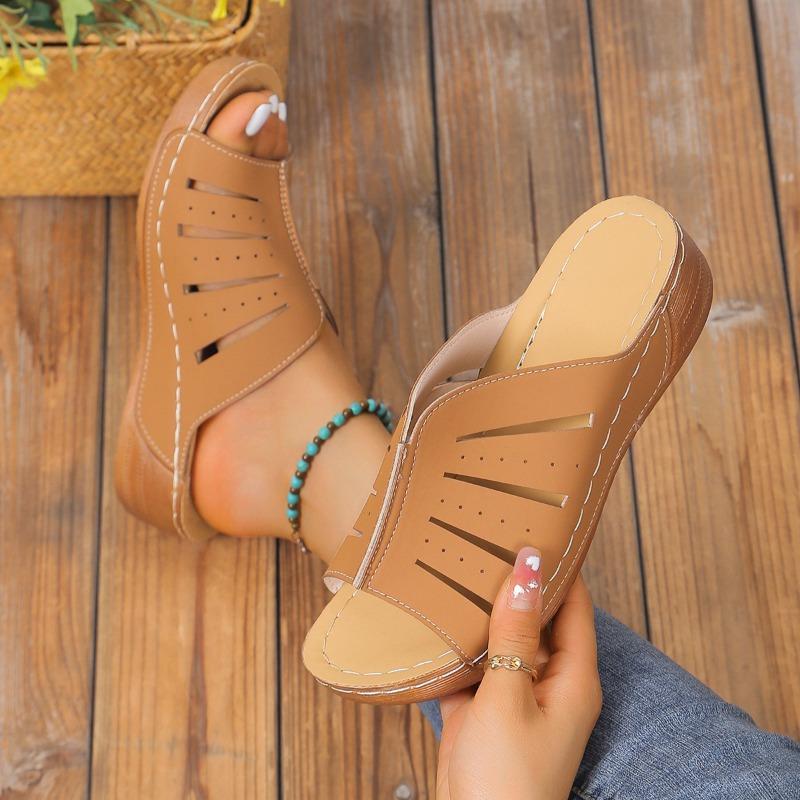 

Women’s Wedge Open-Toe Roman Sandals, Large Size Summer Slides 43 коричневий