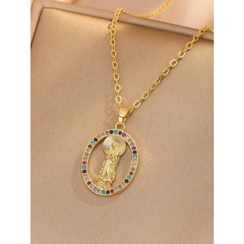 Fashionable and Simple Copper-inlaid Micro-color Virgin Mary Pendant Necklace for Women