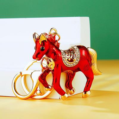 Yousheng Keychain Pendant Double-Sided Rhinestone Chinese Zodiac Fortune-Attracting Horse Key Chain Metal Handbag Charm