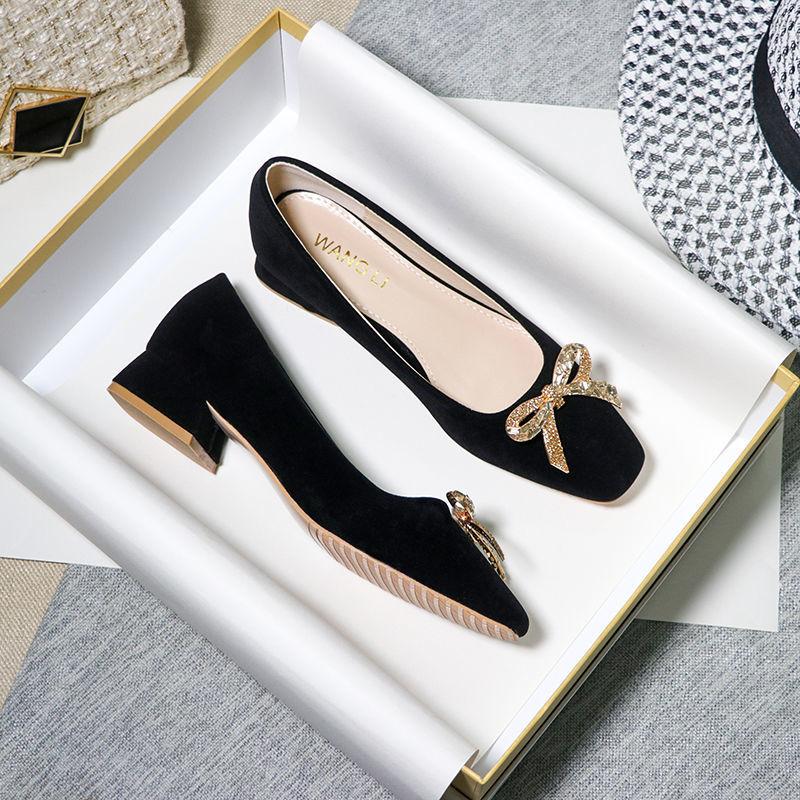 Mode Ballerinas Damen Frühling Herbst Neu 2025 Französische eckige Zehen Schleife Lässig Allround Schwarz Pumps Pantoletten Damenschuhe Übergröße 43 44