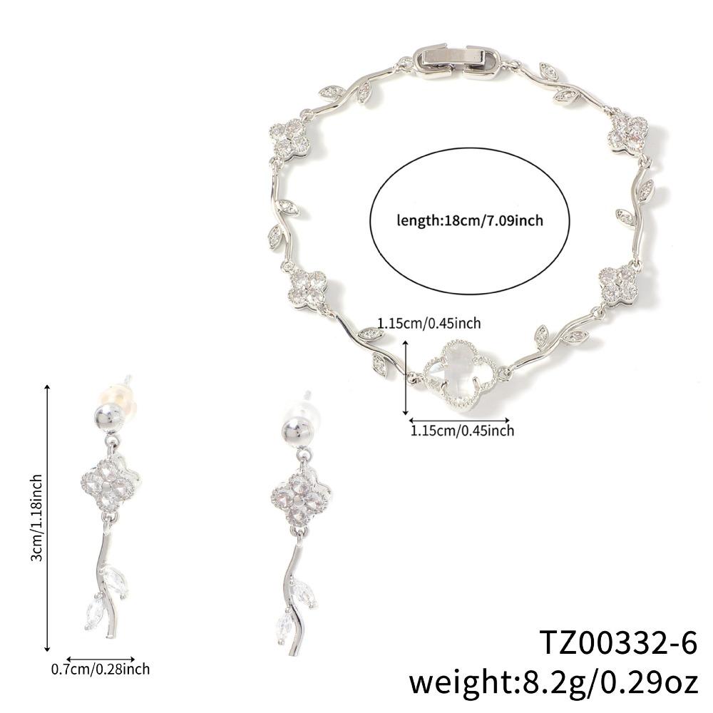 Elegant and Stylish Lucky Clover and Sweet Four-leaf Clover Bracelet and Earring Jewelry Set