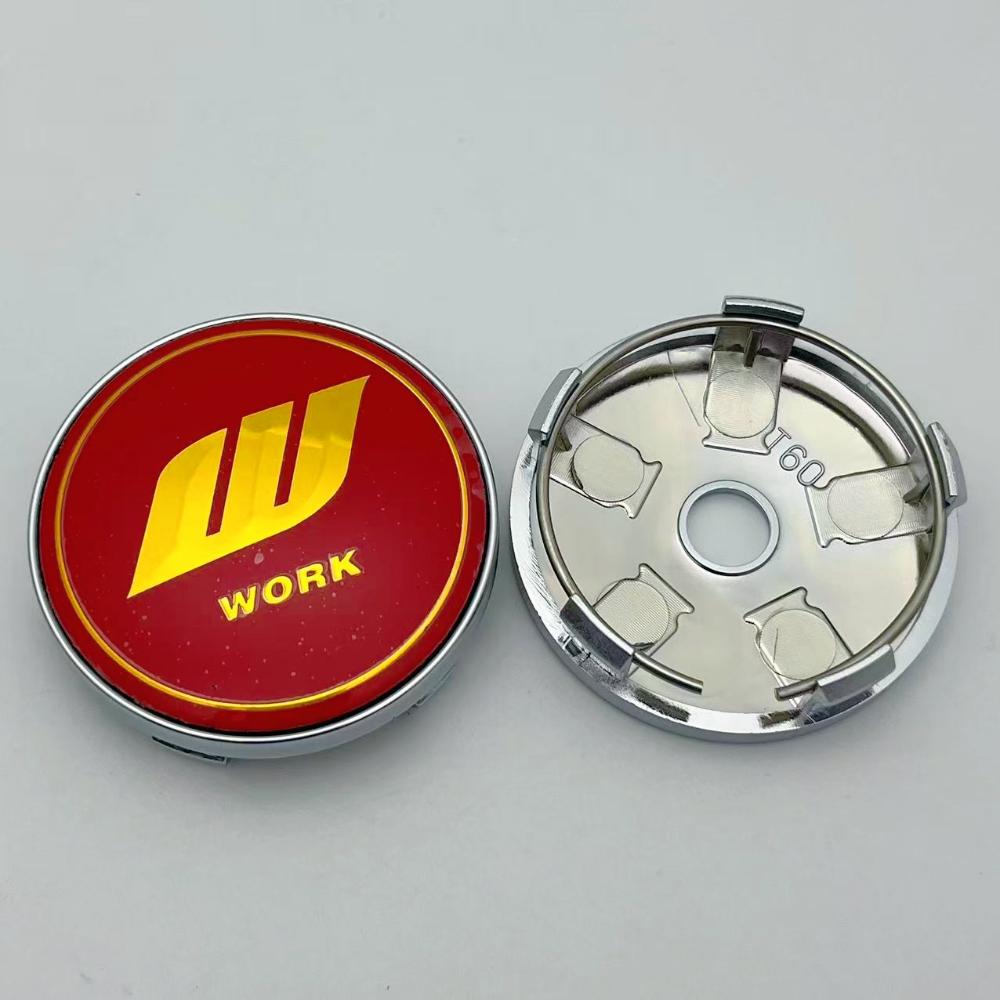 4pcs 60MM ( 56MM I.D ) Car Wheel Center Caps with W Work Logo Emblem Wheel Hubcaps Auto Rim Cover Black/Silver Car Accessories