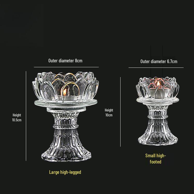 Buddha Offering Lamps: Smokeless Edible Ghee High-Foot Lotus Glass Candlestick Holder
