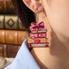 Chic School Season Accessories 1 Pair Acrylic Book Earrings for Women, Vintage Stacking with Pink Retro Theme Bow And Heart, Funny Dangle Jewelry,