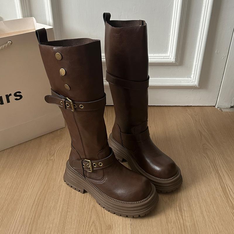 

But knee boots children s models small man 2025 autumn and winter thick-soled medium tube Martin boots tall knight thin boots 40 темно-коричневого