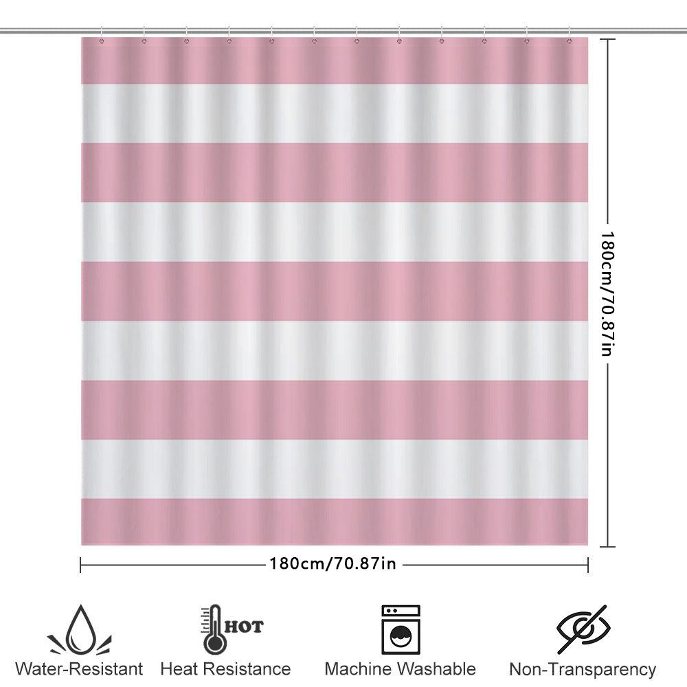 Pink Bath Shower Curtain Waterproof Bathroom Decor Striped Solid Colors Washable For Home Decoration Size: 180X240Cm (70 X 94) A