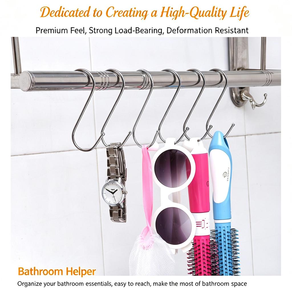 Stainless Steel S Hooks Heavy Duty Multi-Purpose S Shaped Hooks for Kitchen Utensils, Closet Clothes Bathroom Towels Workshop Tools, 3 Sizes Available