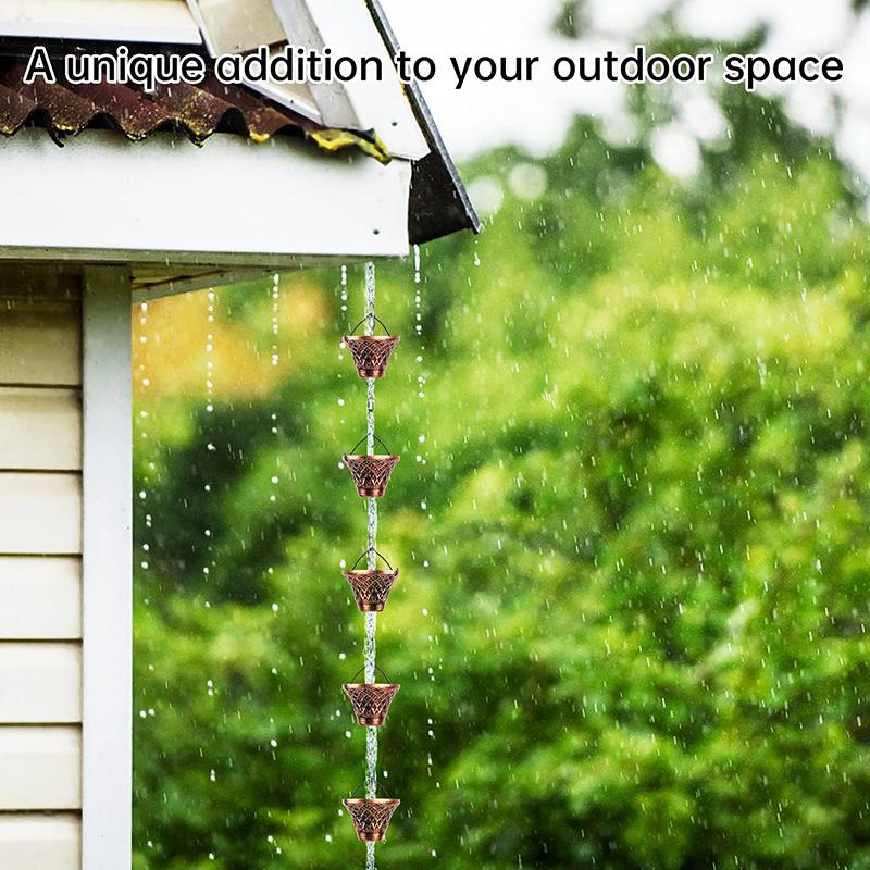 Regnkjede, Takrenne Nedløp Avleder Utendørs Metall Kobber Rutete Regnvannsforlengelser, 12 Kopper