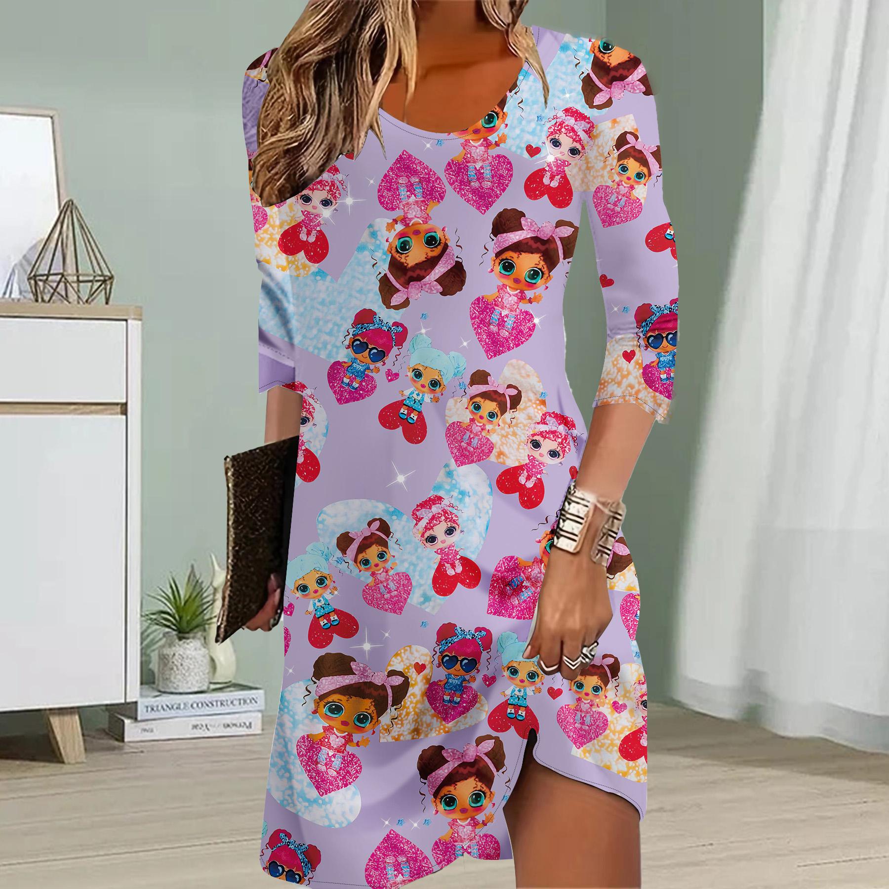 

Женское повседневное платье осеннее черное женское платье с принтом для женщин с круглым вырезом и коротким рукавом платье больших размеров 8XL фиолетовый