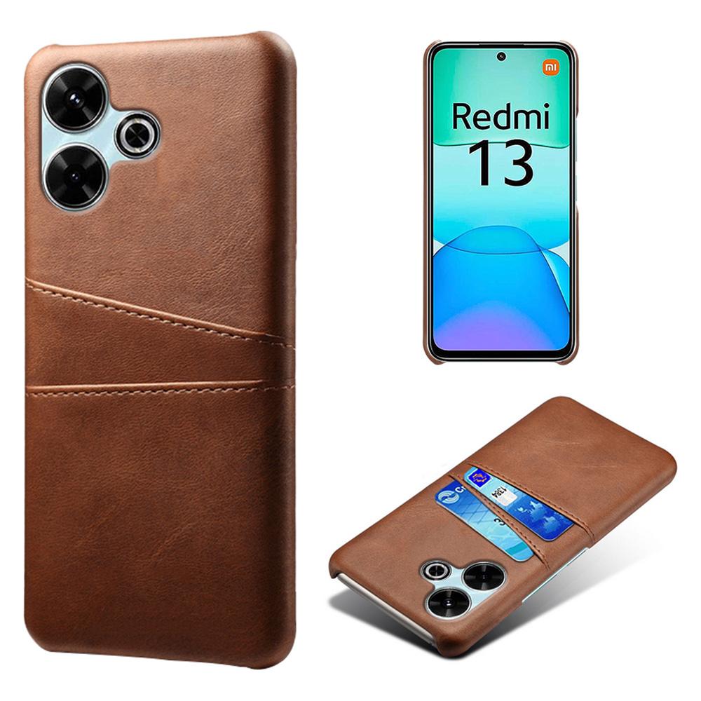 

For Xiaomi Redmi 13 4G Case Dual Card Slots PU Leather+Hard PC Phone Cover Brown