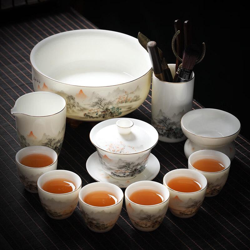 Chaxun 10-Piece Mutton-fat Jade Porcelain Kung Fu Teaware Set