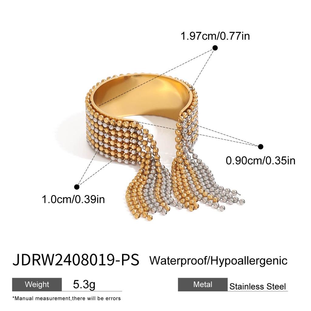 Youthway Exaggerated Personality Stainless Steel Two Color Circle Beads Tassel Bracelet Ring For Women Anti Allergic Jewelry