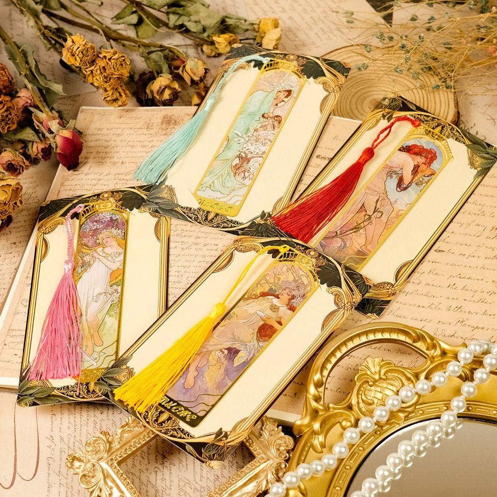 Mucha Retro Style Book Page Holder Metal Book Page Marker Portable Reading Book Paper Clip  Writers