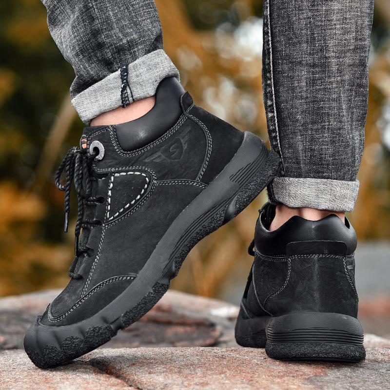 Herbst- und Winter Herrenschuhe Echtes Leder Outdoor Freizeitschuhe Rindsleder Arbeitsschuhe Herren Leder Schuhe mit großer Kappe Sportschuhe Herren