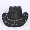 Popular European and American Classic Hollow Western Cowboy Hat Men's and Women's Fashion Vacation Breathable Sunshade Straw Hat