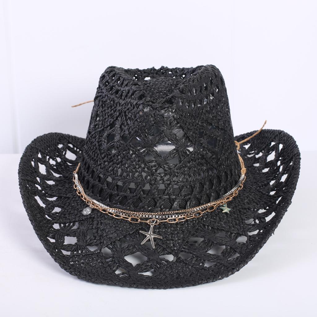 Popular European and American Classic Hollow Western Cowboy Hat Men's and Women's Fashion Vacation Breathable Sunshade Straw Hat