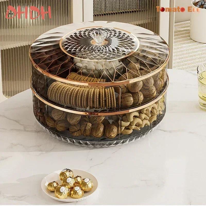 Rotatable Round Plastic Storage Box Multi-layer Sealed Container for Dried Fruit Snacks Dessert Household Use