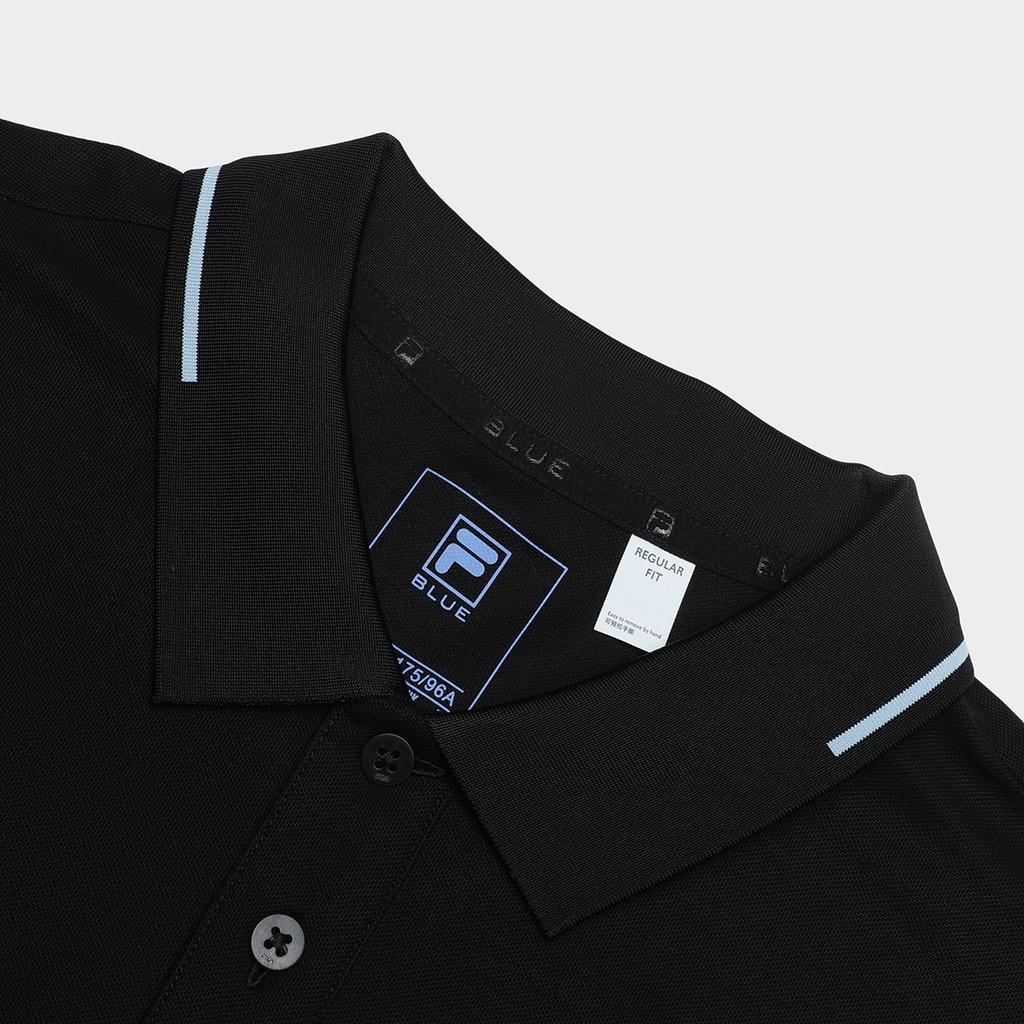 Fila Einfarbige lässige Strick-Poloshirts Herren Oberteile Schwarz F11M332102A-BK