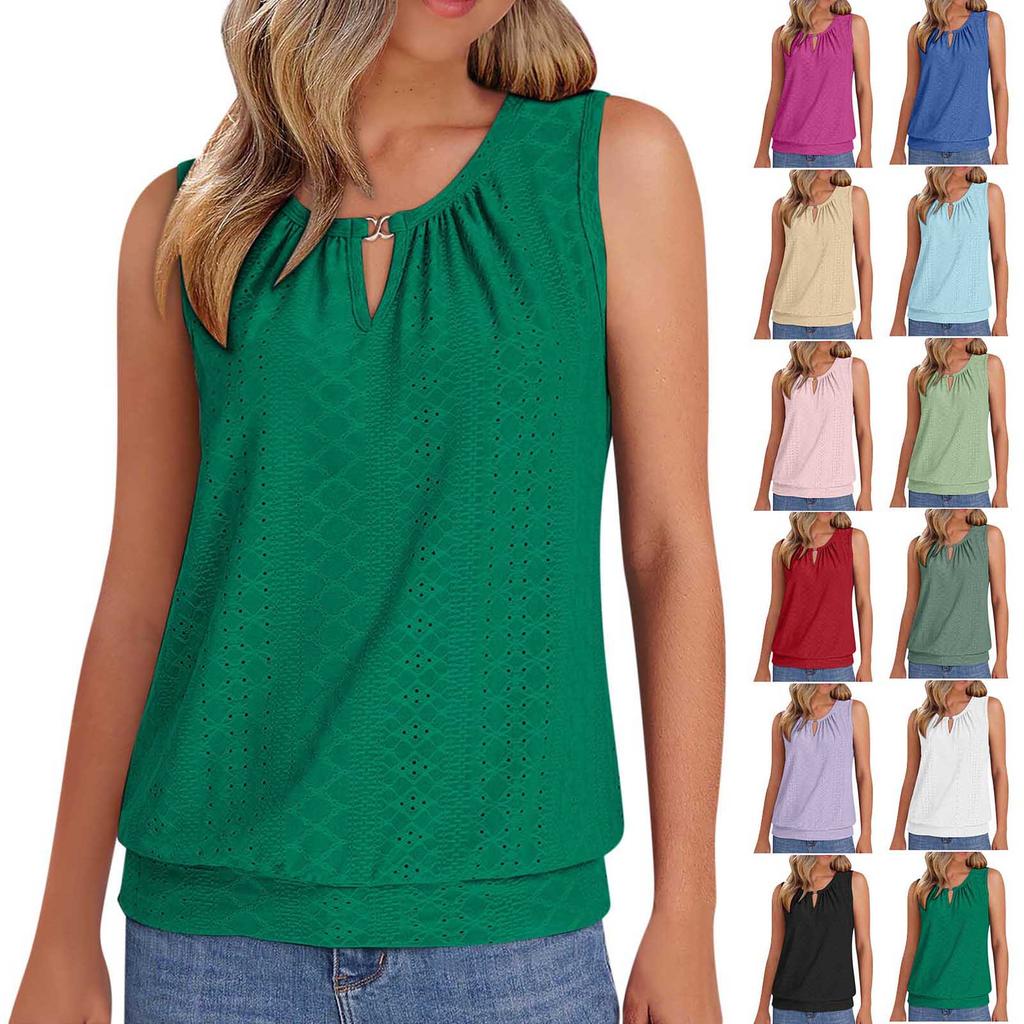 Women's Fashion Round Neck Sleeveless Tank Top Solid Color Casual Top