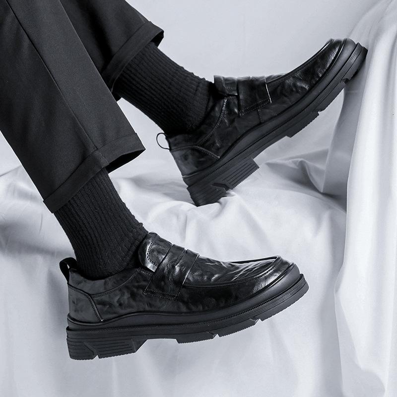 Leather Shoes Men'S New Trend Business Casual Shoes Black Big Head Shoes Platform Work Shoes 91844-R