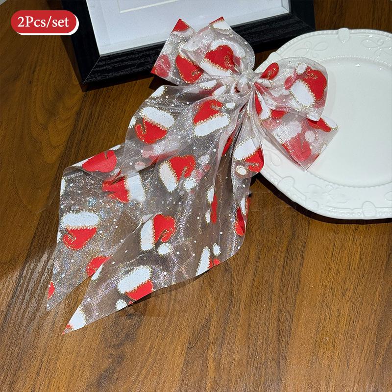 Weihnachtsstoff Haarspange, Schleife mit Weihnachtsmannmütze, Haarspangen mit Schleife, Feiertags-Haaraccessoire für Frauen & Mädchen, Weihnachtsfeier-Dekoration