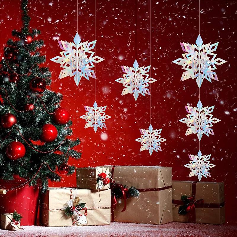 Christmas Snowflake Decor 6Pcs 3D Paper Snowflake Hanging Ornaments for Christmas Tree Winter Wonderland New Year Home Decor