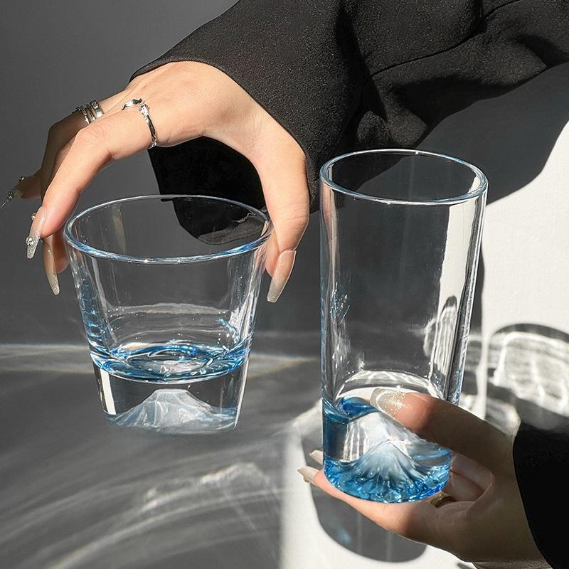 Blue Limited Edition Fuji Mountain Glass Cup Japanese Sle High Aesthetic Value Coffee Drinking Cup for Home Use Water Cup