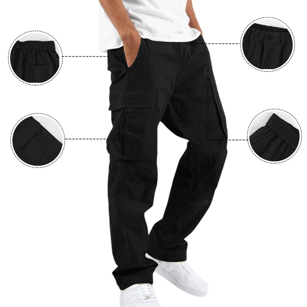 Men's Color Cargo Pants with Elastic Waist Button Closure and 6 Pockets for Work and Casual Wear