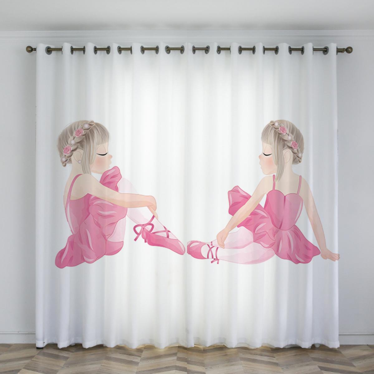

Шторы для спальни, для девочек, для детской комнаты, розовые, принцессы, милые, с рисунком, полузатемняющие, для балета, для девочек, 2024, новые, 2-панельные шторы (W50H130cm)-2pcs&Grommet Top