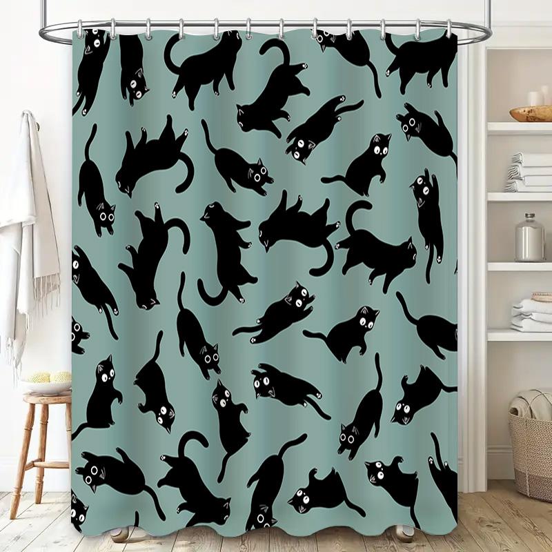 Black Cat Print Shower Curtain Unique Animal Pattern for Bathroom Decor